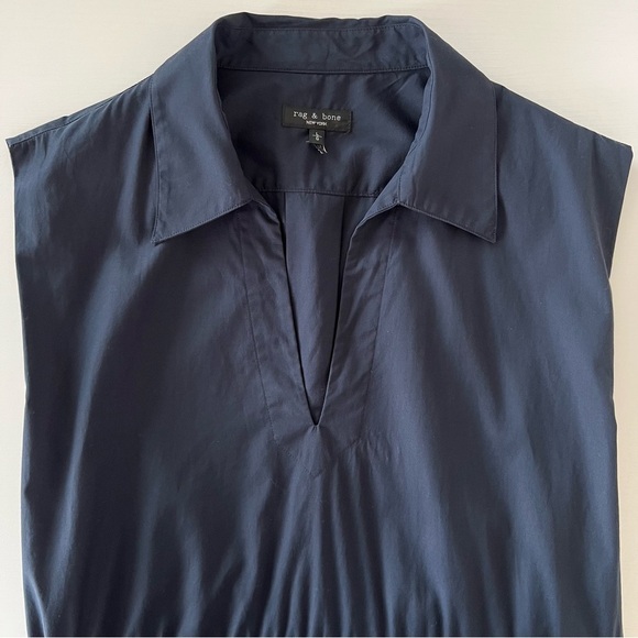 Rag & Bone Soraya 100% Cotton Cut Out Midi Dress in Navy Blue Size Large - Picture 6 of 16